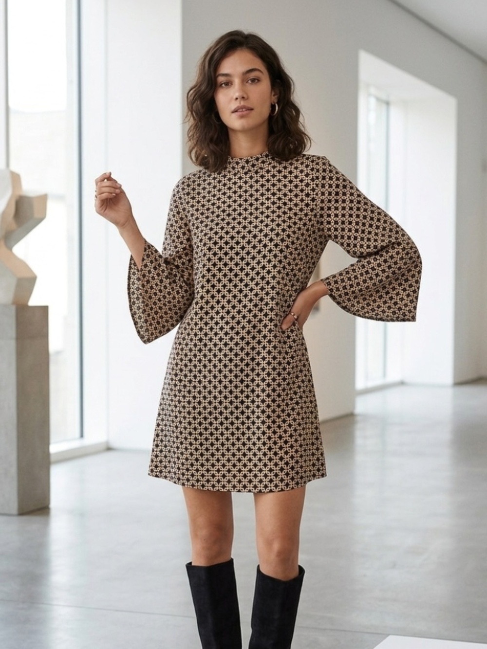 Richard Allan x H&M Geometric Chain Print Mock Neck Shift Dress Size 4